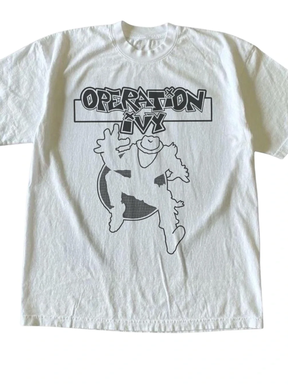 Gildan White Short Sleeve Tee with Black Operation Ivy Graphic